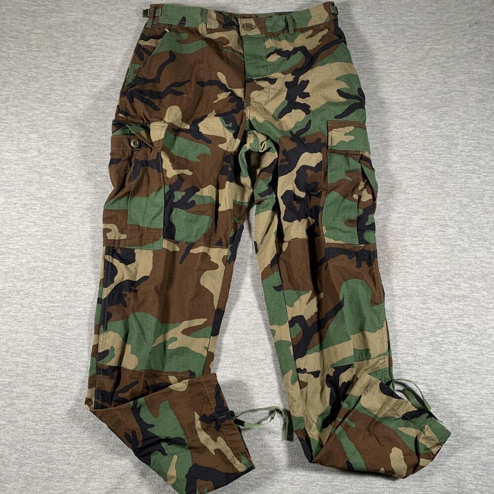 UNICOR Cargo Pants Mens Medium Long Green Woodland Camo Ripstop Combat Military